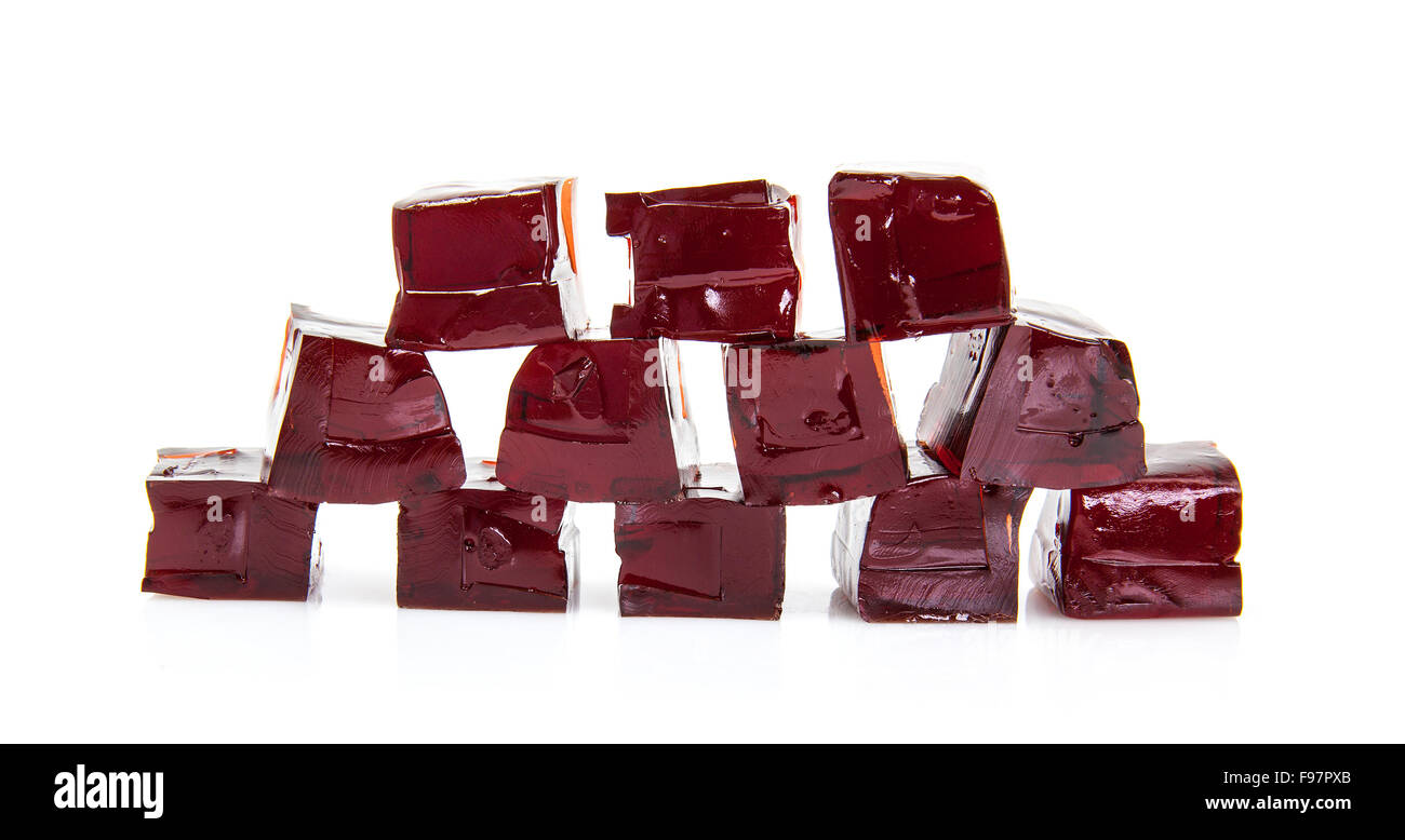 Cubes of Blackcurrant jelly on a white background Stock Photo