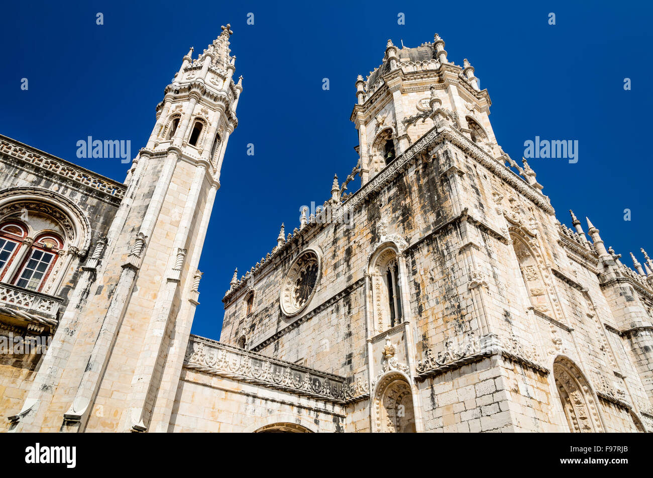 Lisbon, Portugal. Detail of Gothic-style medieval Mosteiro dos Jeronimos in Belem district of Portuguese capital. Stock Photo