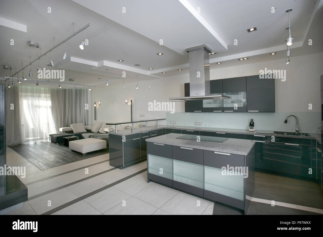 modern kitchen and living room Stock Photo - Alamy