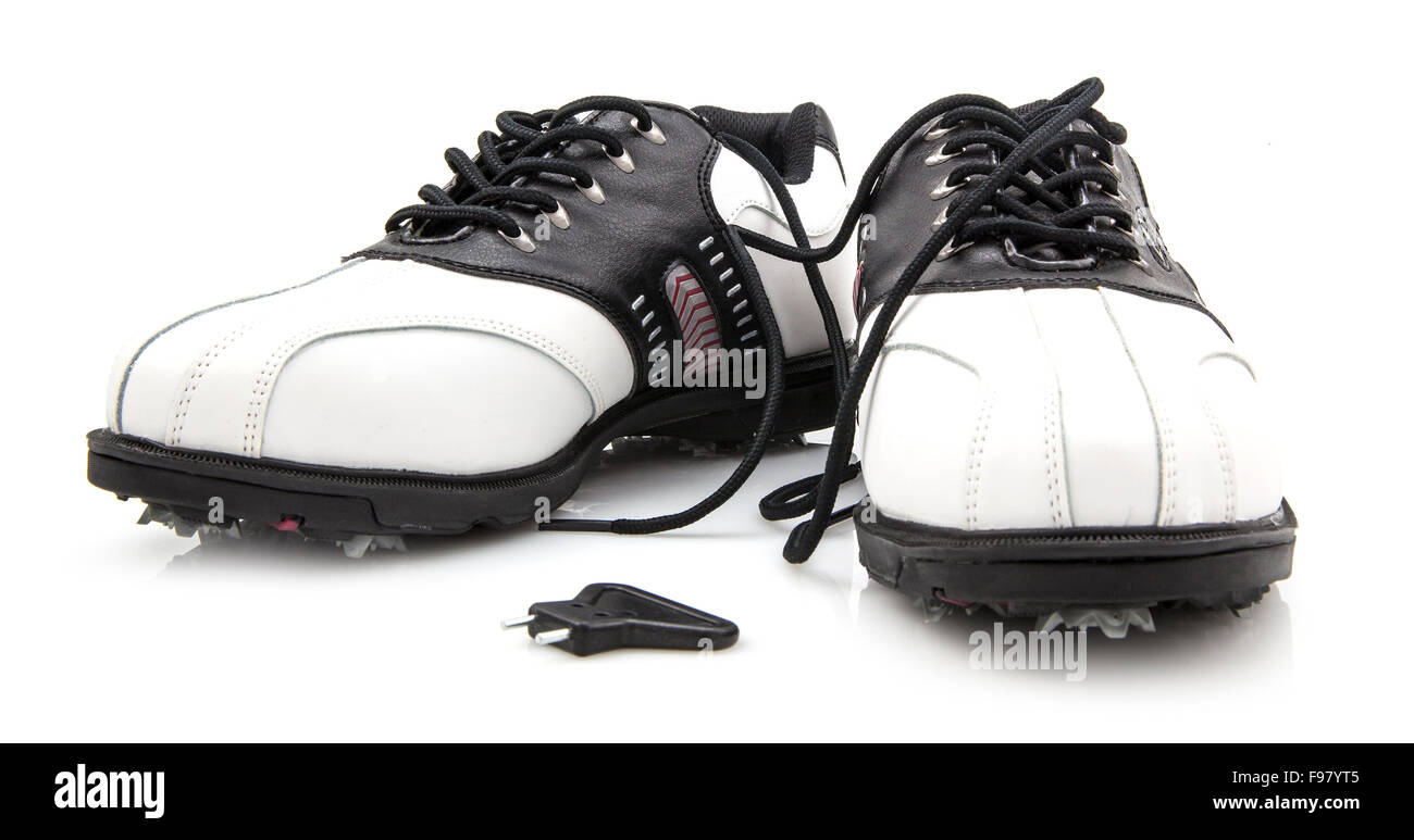 Ladies golf shoes isolated on white Stock Photo