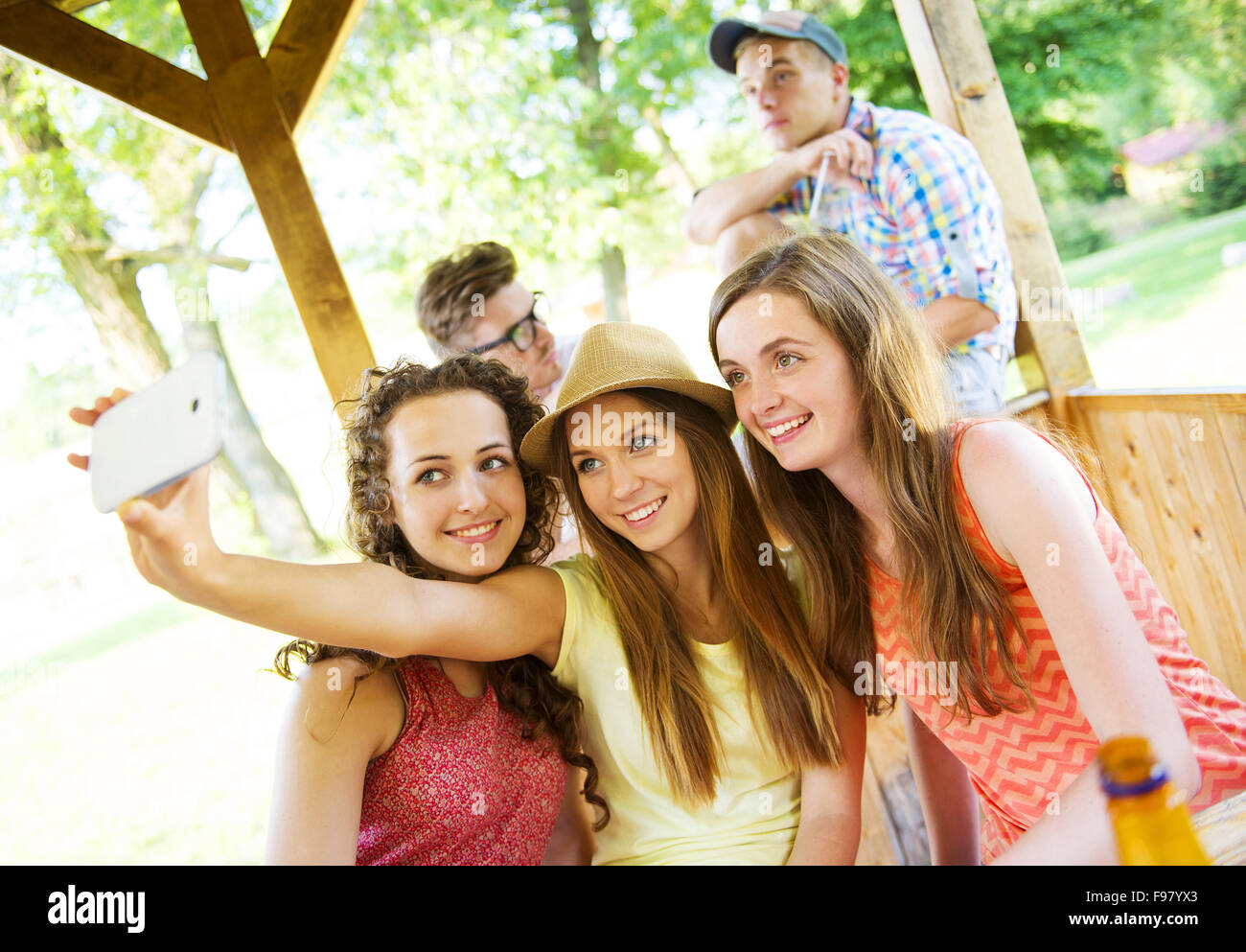 Young cheerful girls selfie hi-res stock photography and images - Alamy