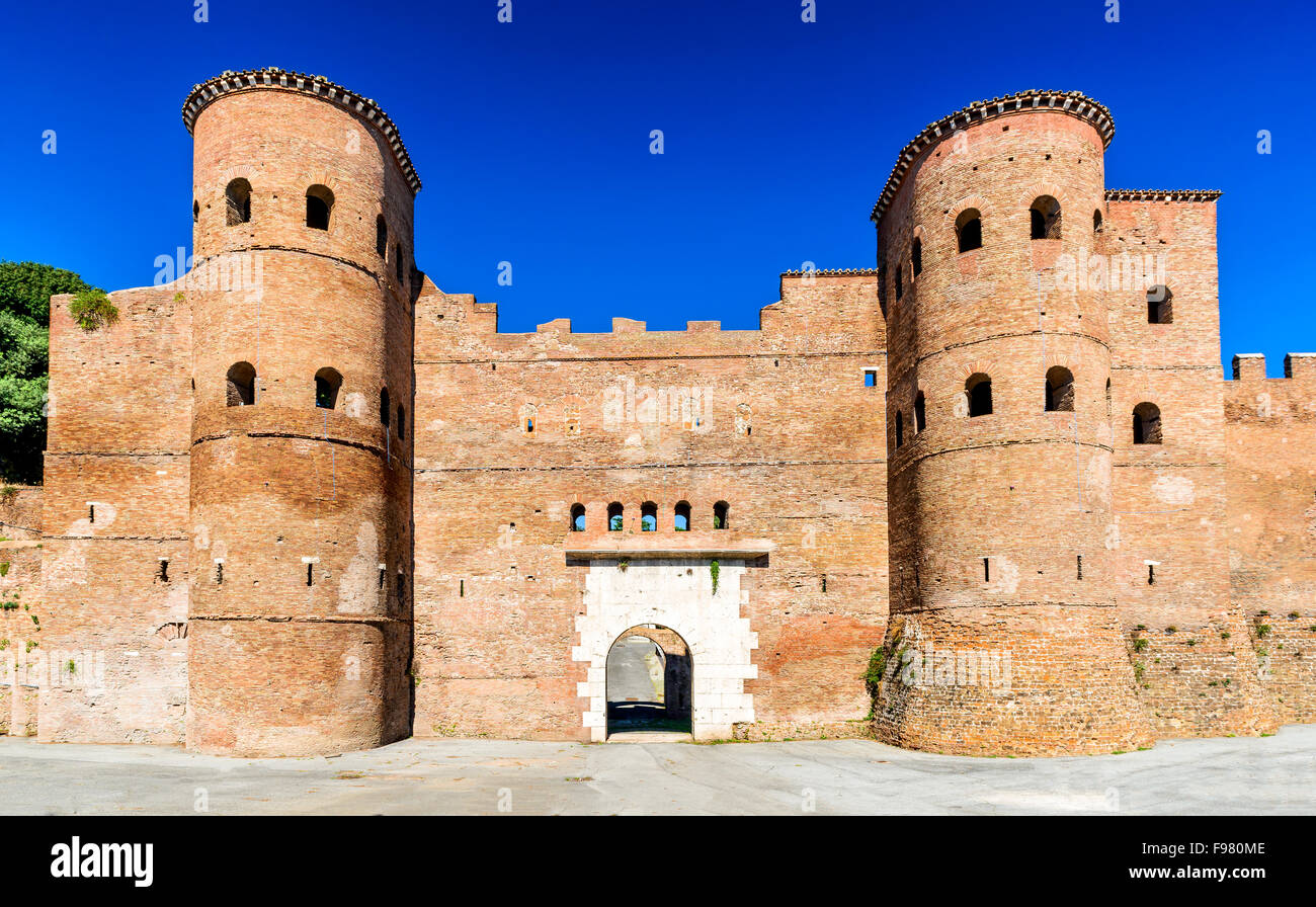 Rome, Italy. Porta Asinaria is a gate in the Aurelian Walls of Rome, ancient landmark from Roman Empire. Stock Photo