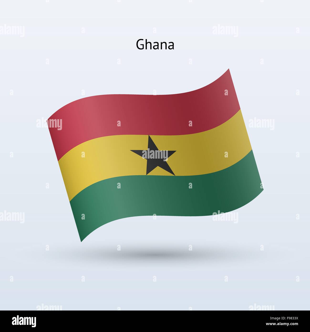 Ghana flag waving form. Vector illustration. Stock Vector