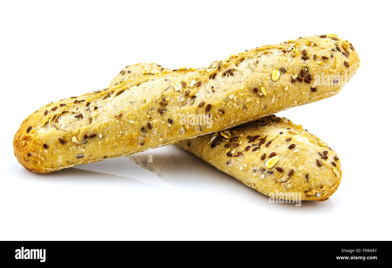 Loaves of sourdough bread on white Stock Photo