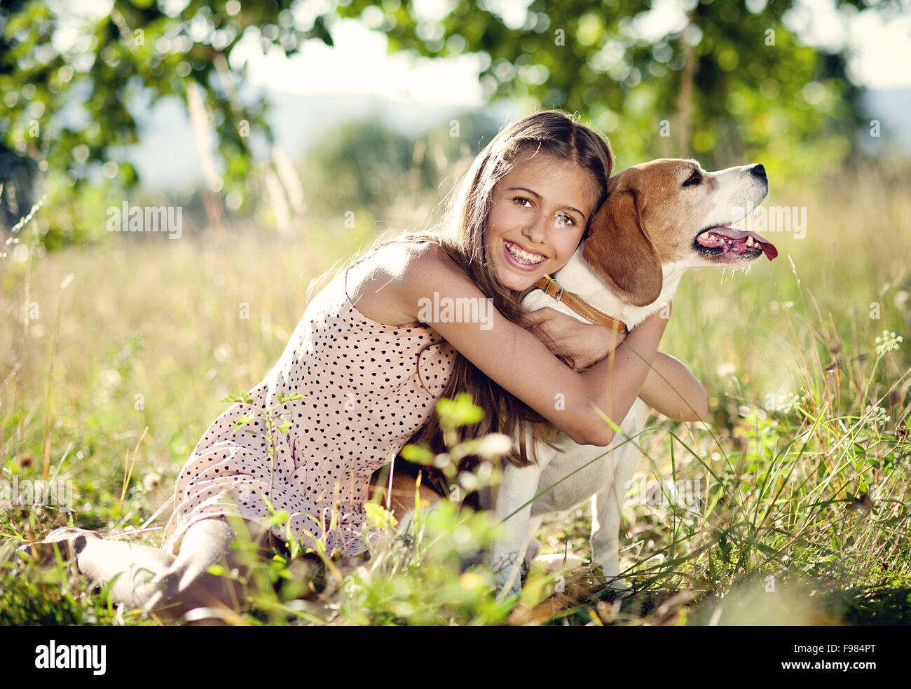 Portrait of a teenage girl with her beautiful dog outdoors Stock Photo ...