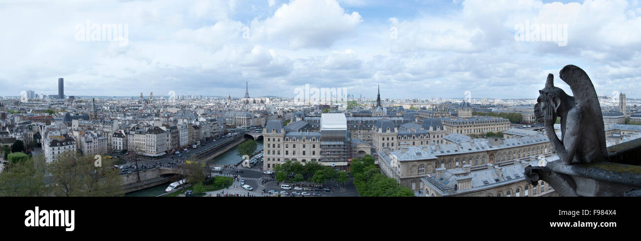 Panoramic photograph taken from Notre Dame Cathedral in Paris, France. Stock Photo