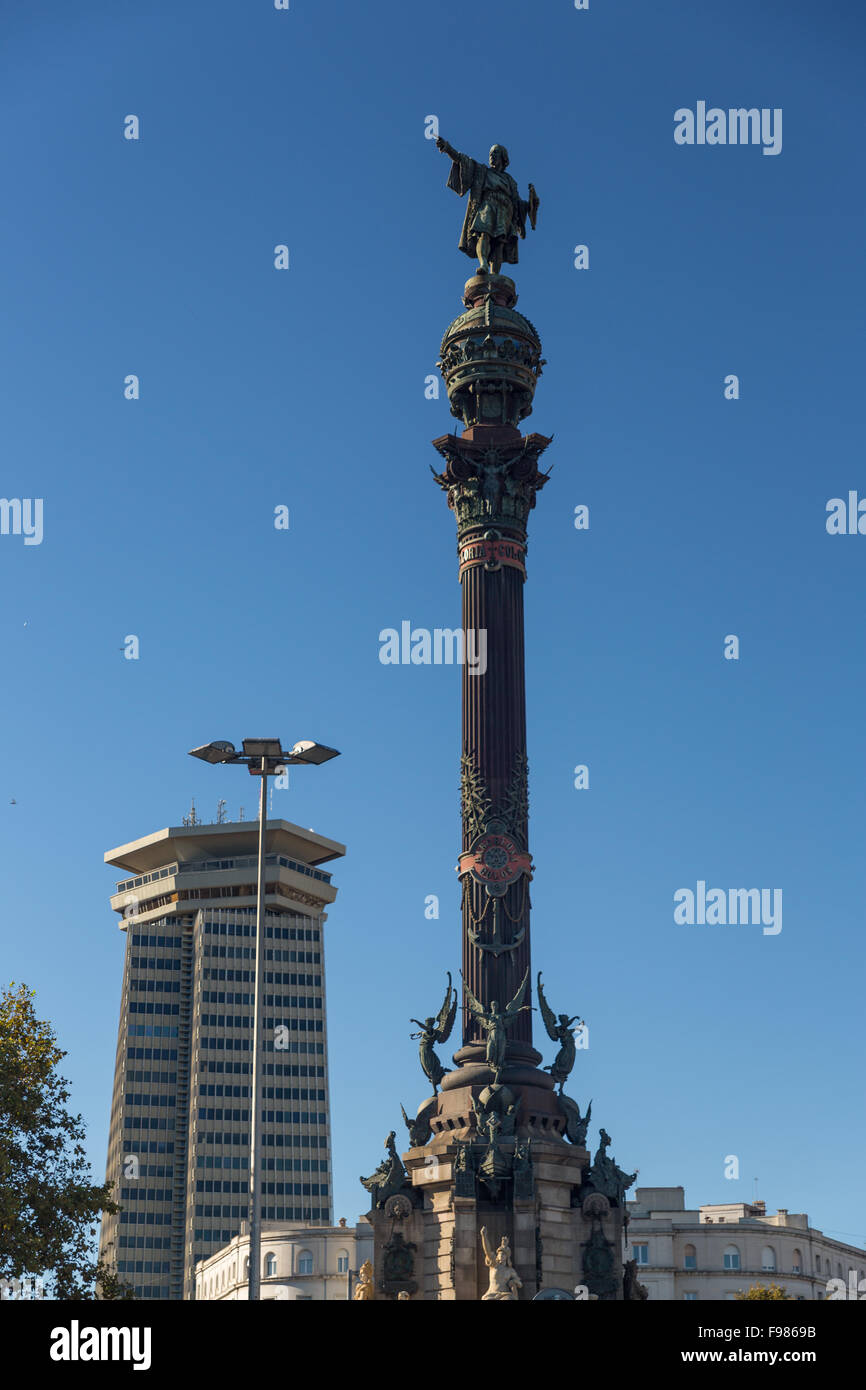 Columbus column on the Barcelona habour, at the end of the famous ...
