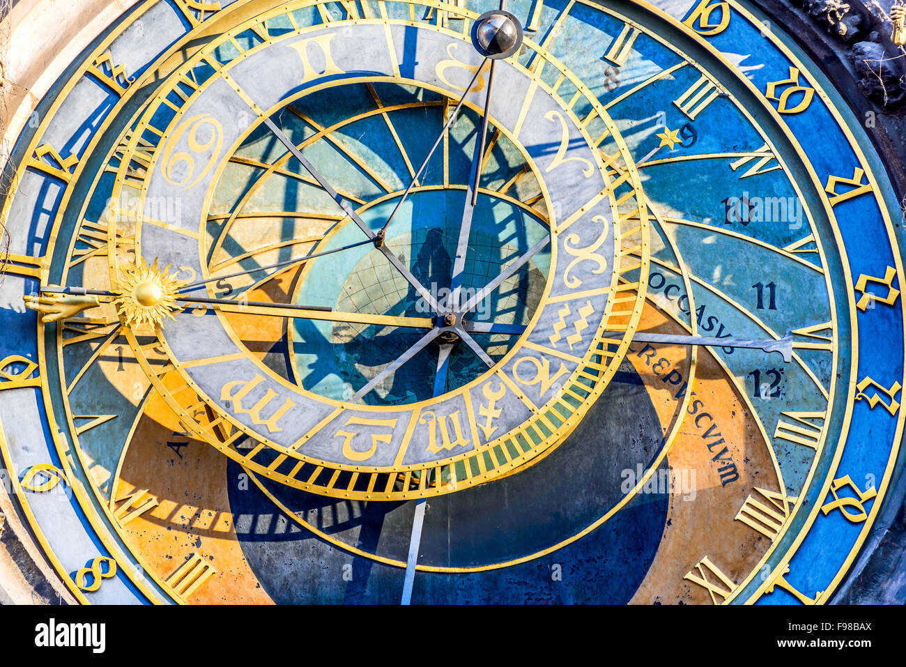 Prague, Czech Republic. Astronomical Clock (Prague Orloj), on the southern wall of Old Town City Hall in Stare Mesto. Stock Photo