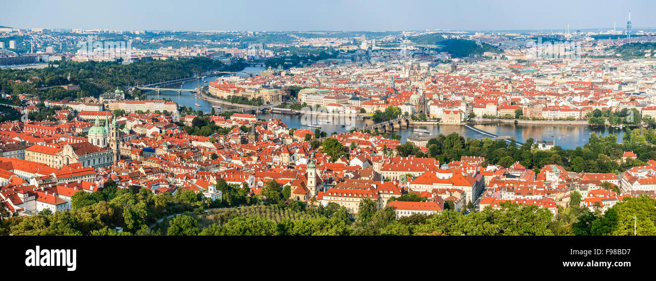 Prague, Czech Republic. View of Mala Strana, Charles Bridge, Vltava River and Stare Mesto from Petrin hill. Landmark of Bohemia. Stock Photo