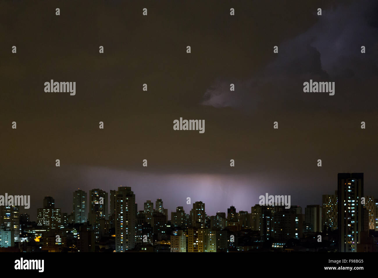 Sao Paulo, Brazil. 14th December, 2015. A lightning strike is seen over