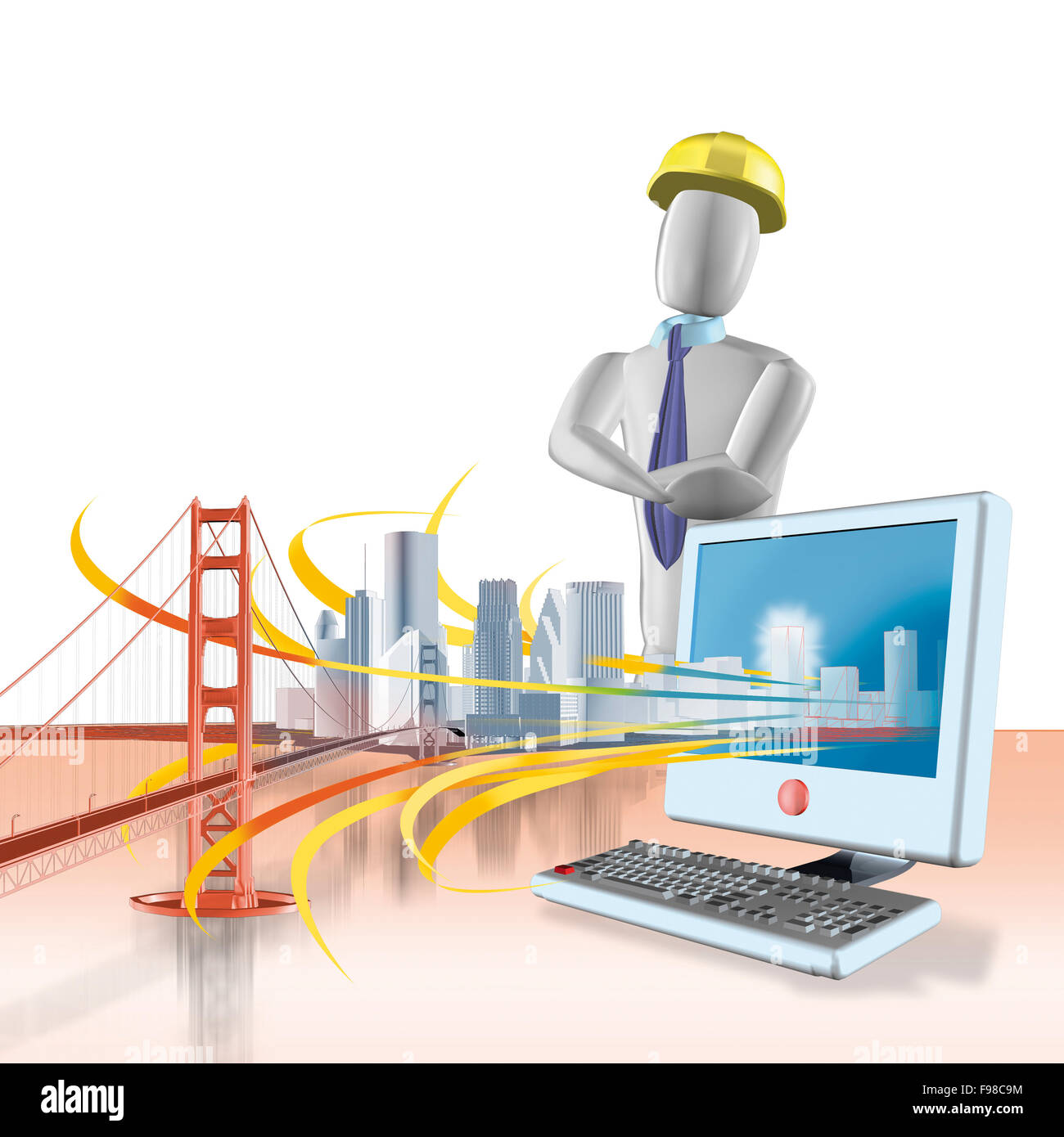 Person with computer city illustration hi-res stock photography and ...