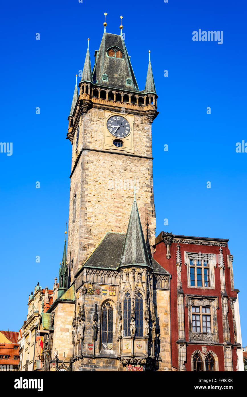 Prague, Czech Republic. Old Town Hall built in 1388, Gohtic architecture style in Bohemia capital city. Stock Photo