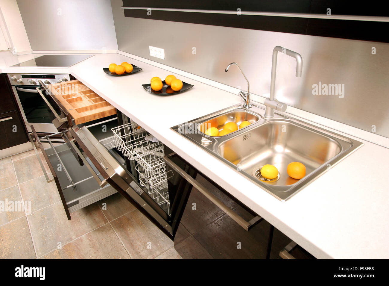 Modern kitchen with the built in home appliances Stock Photo - Alamy