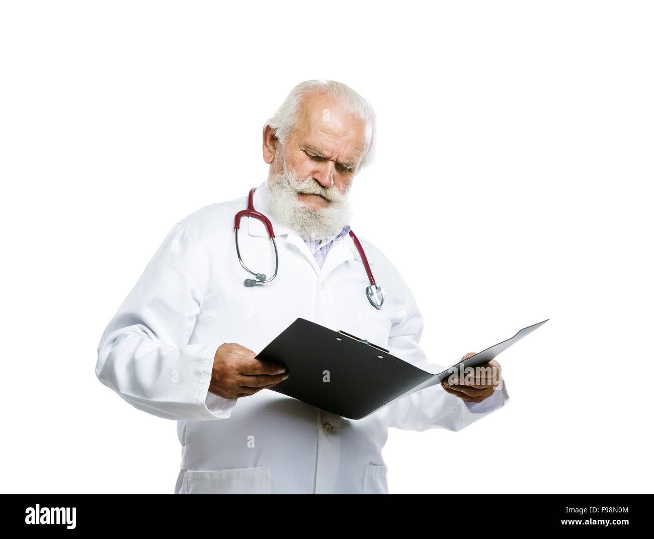 Portrait of an old male doctor with a stethoscope around his neck ...
