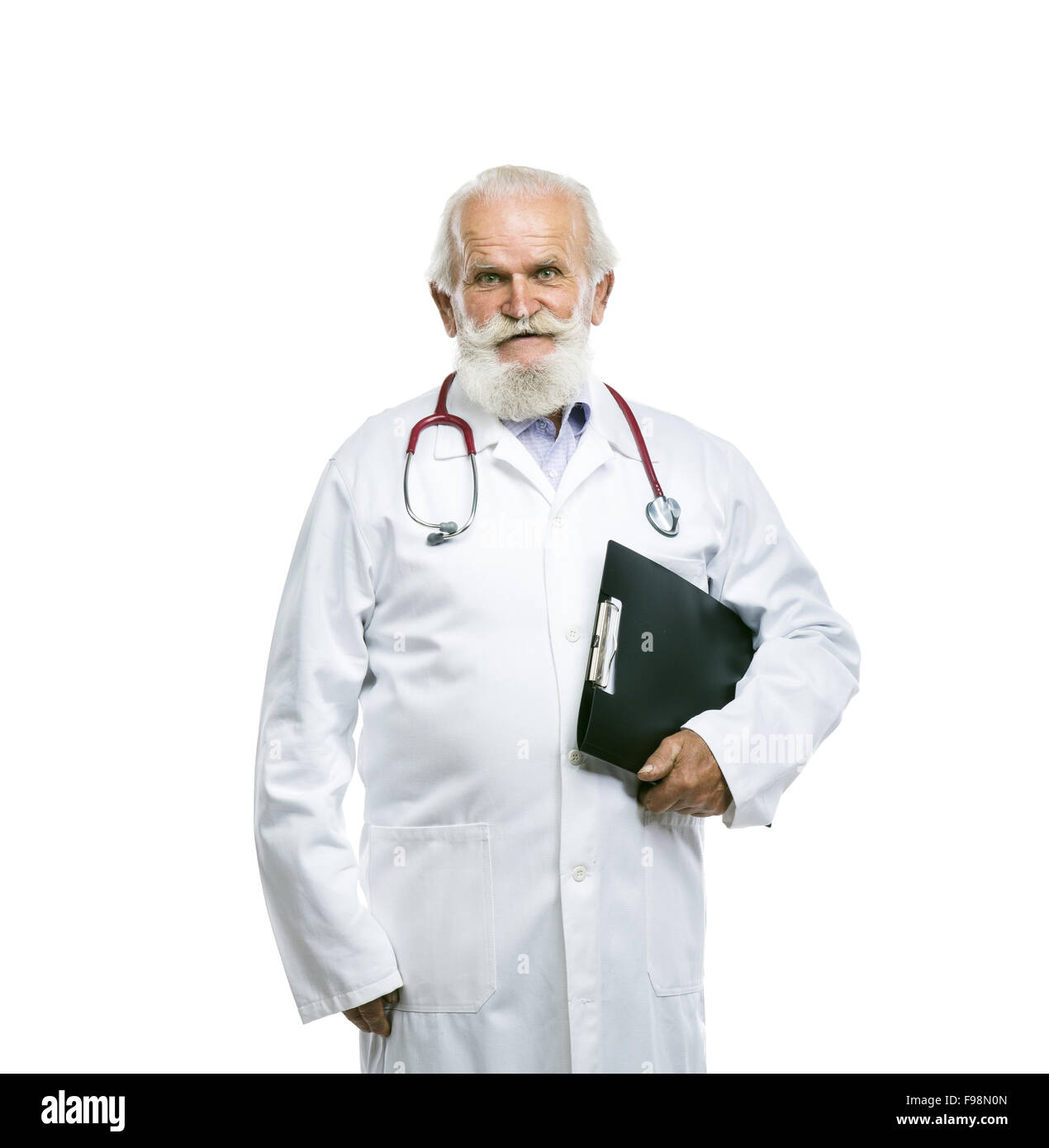 Portrait of an old male doctor with a stethoscope around his neck ...