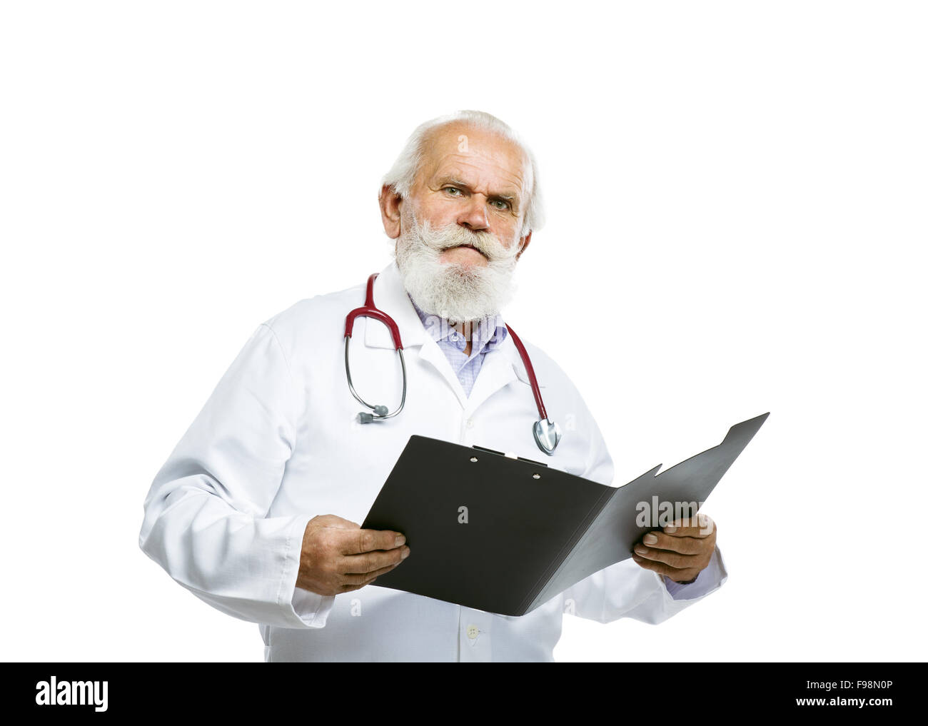Portrait of an old male doctor with a stethoscope around his neck ...