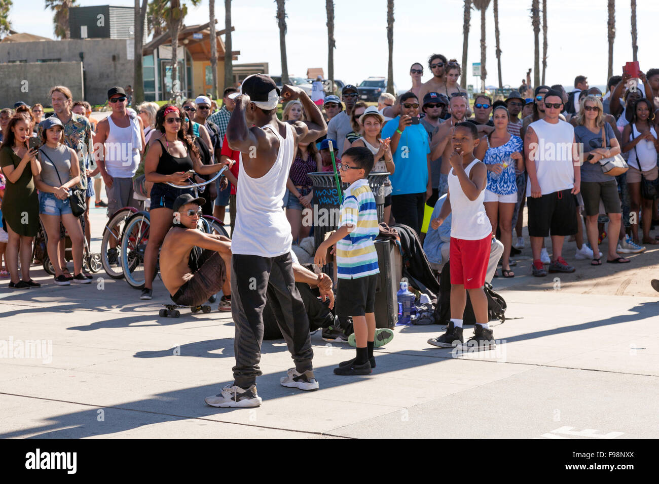 Young male roller blading at Venice Beach at the Venice Beach Skate
