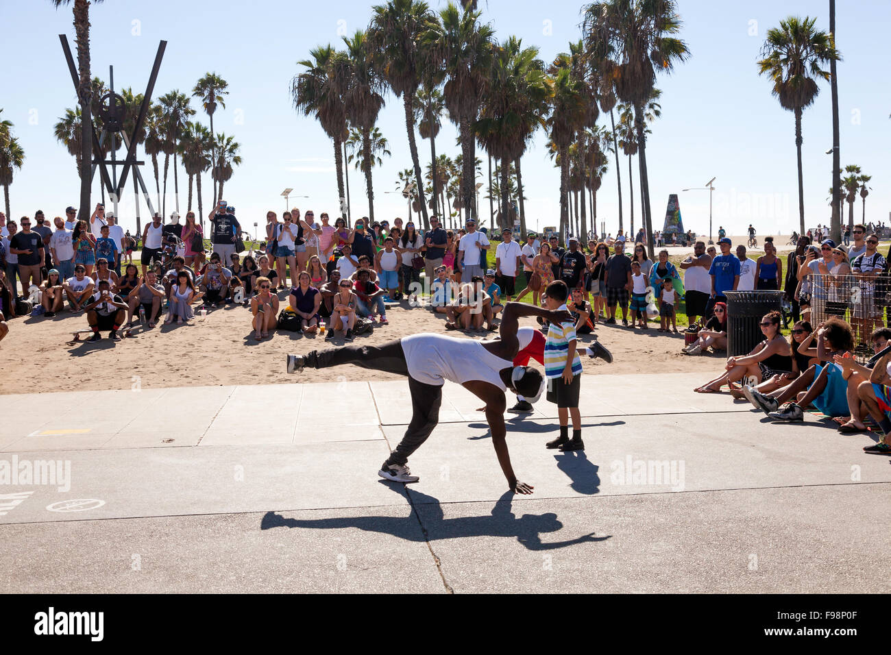 Young male roller blading at Venice Beach at the Venice Beach Skate