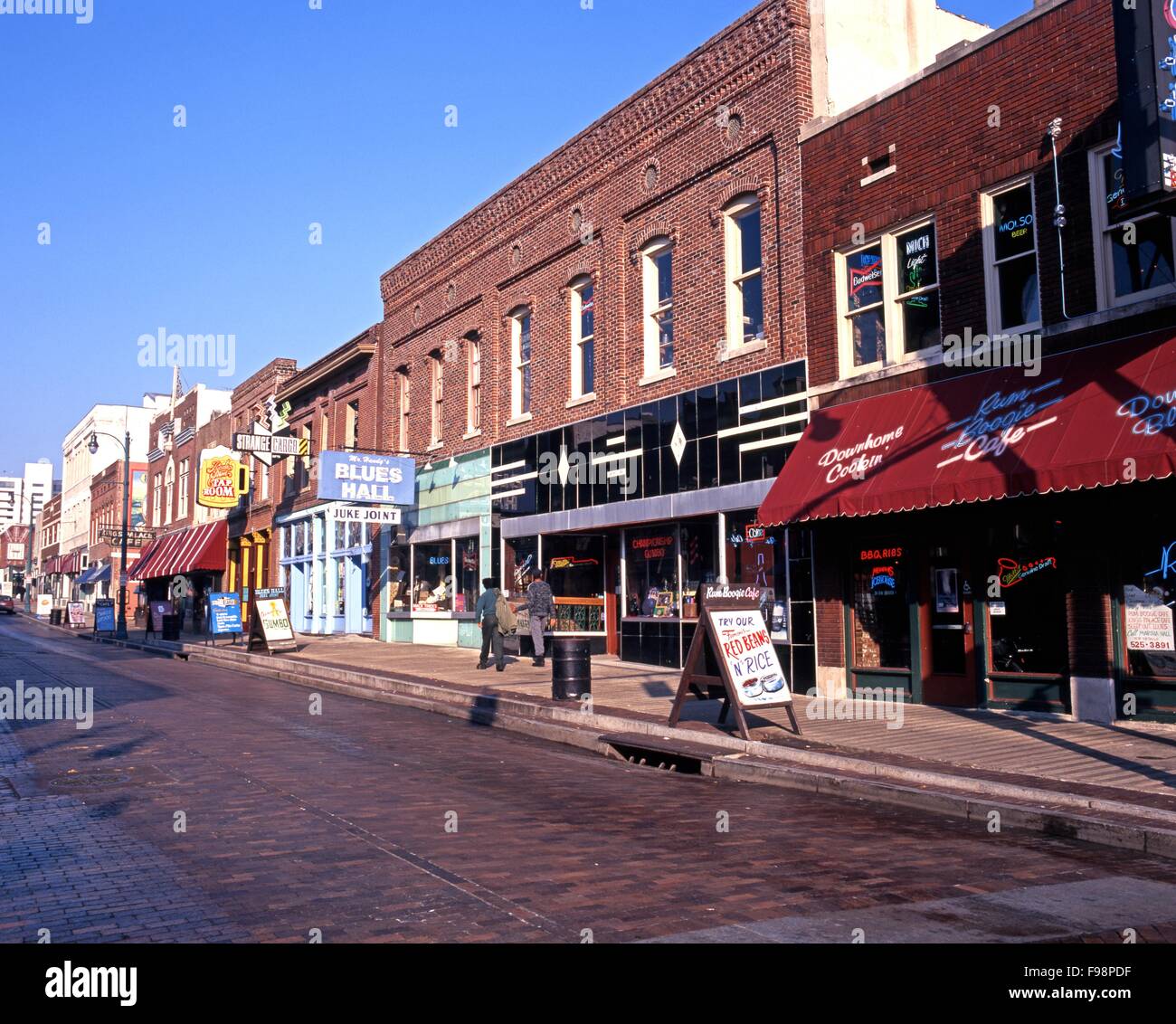 View of shops and businesses along Beale Street, Memphis, Tennessee