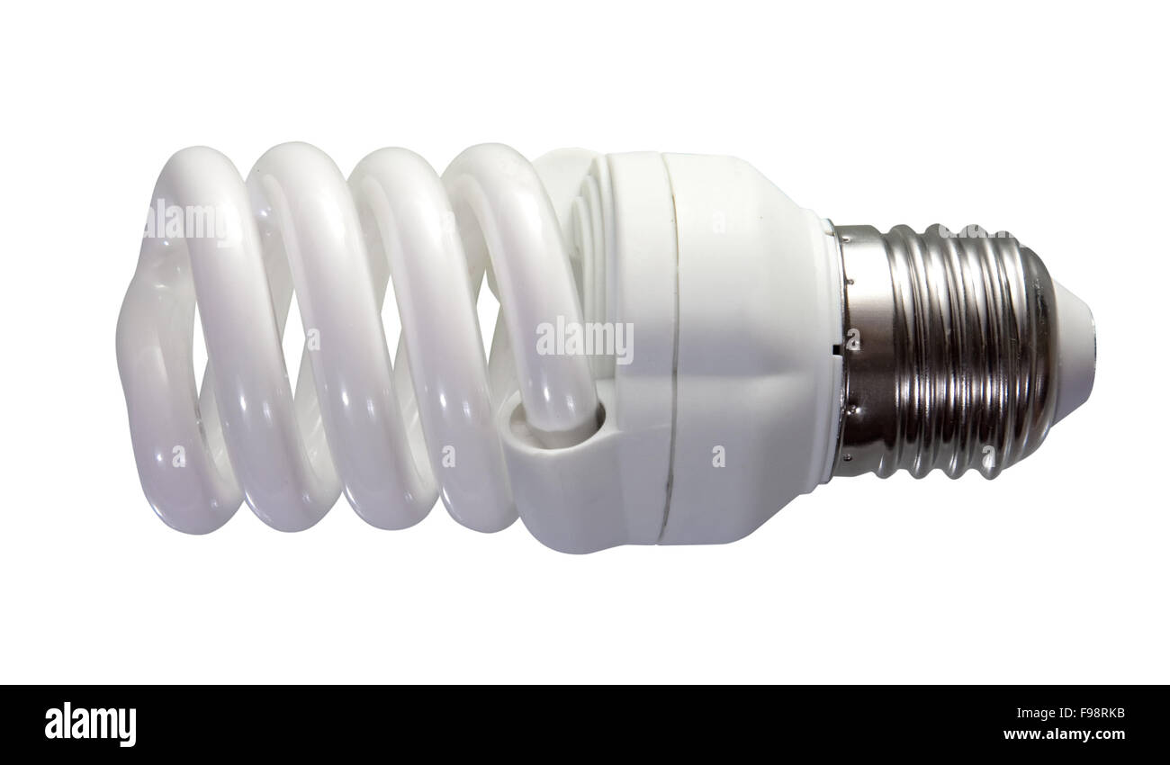Energy saving fluorescent light bulb. Isolated on white background ...