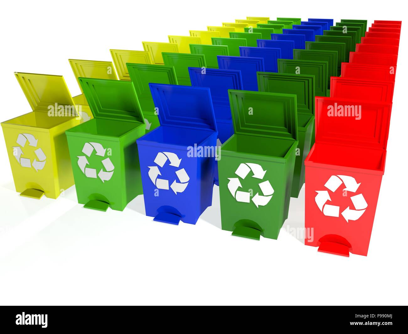 recycle bins in yellow,green,blue and red Stock Photo