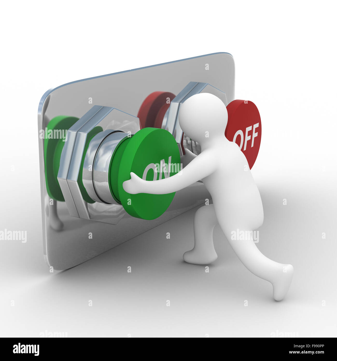 person pushes the button. Isolated 3D image Stock Photo Alamy
