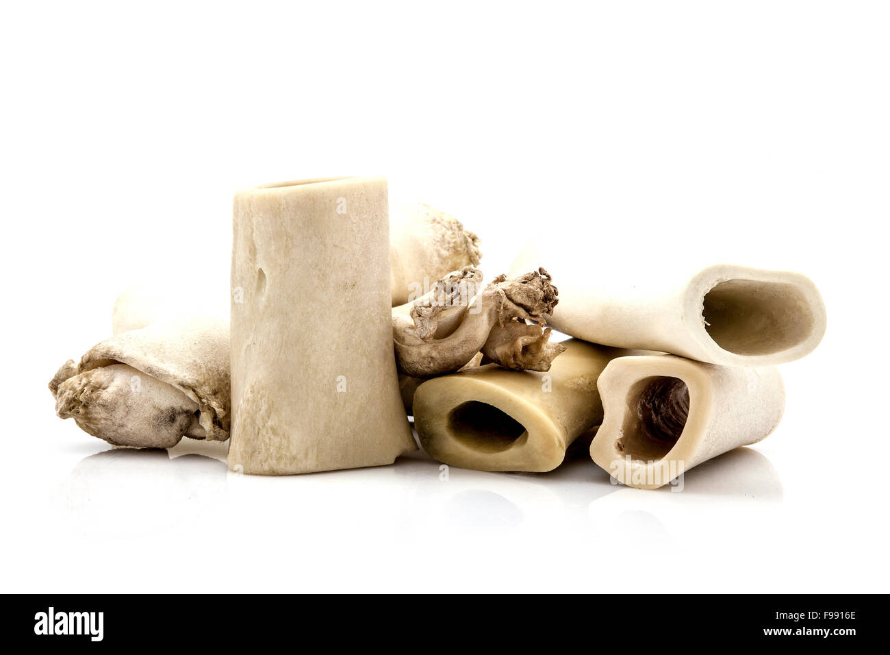 Pile of dog bones isolated on white Stock Photo