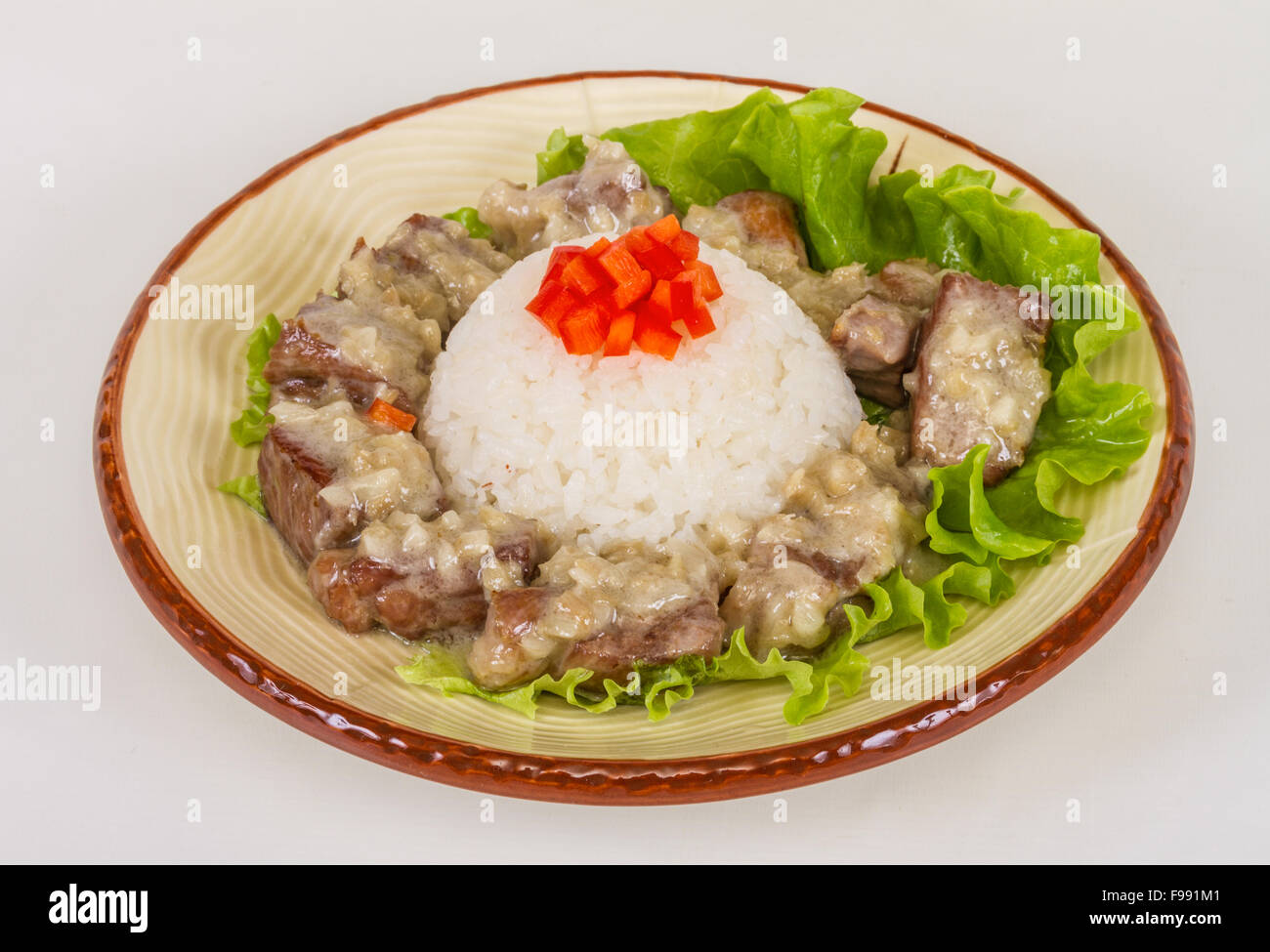 Rice and pork japanese style Stock Photo Alamy