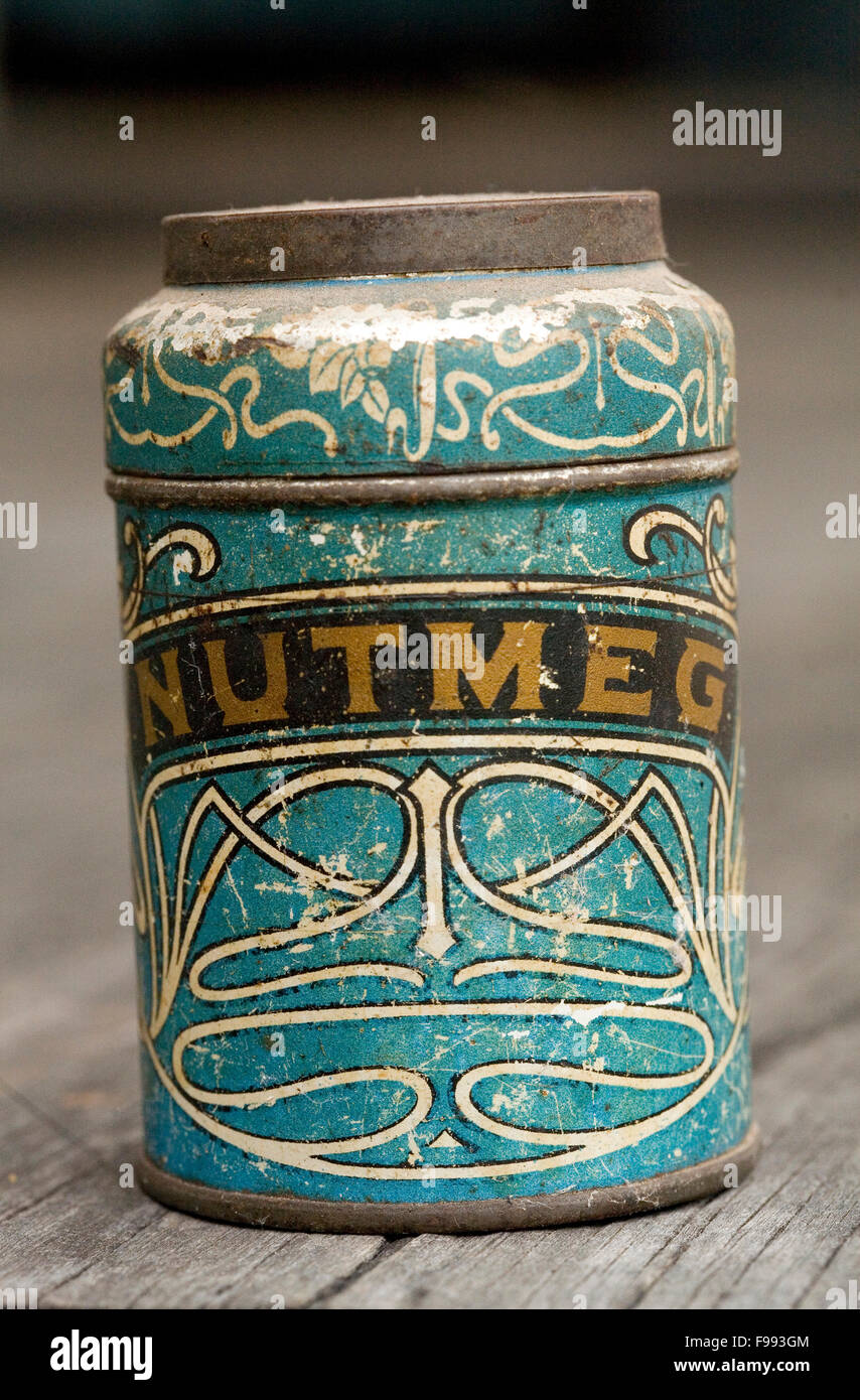 Nutmeg In An Antique Spice Jar Stock Photo Alamy