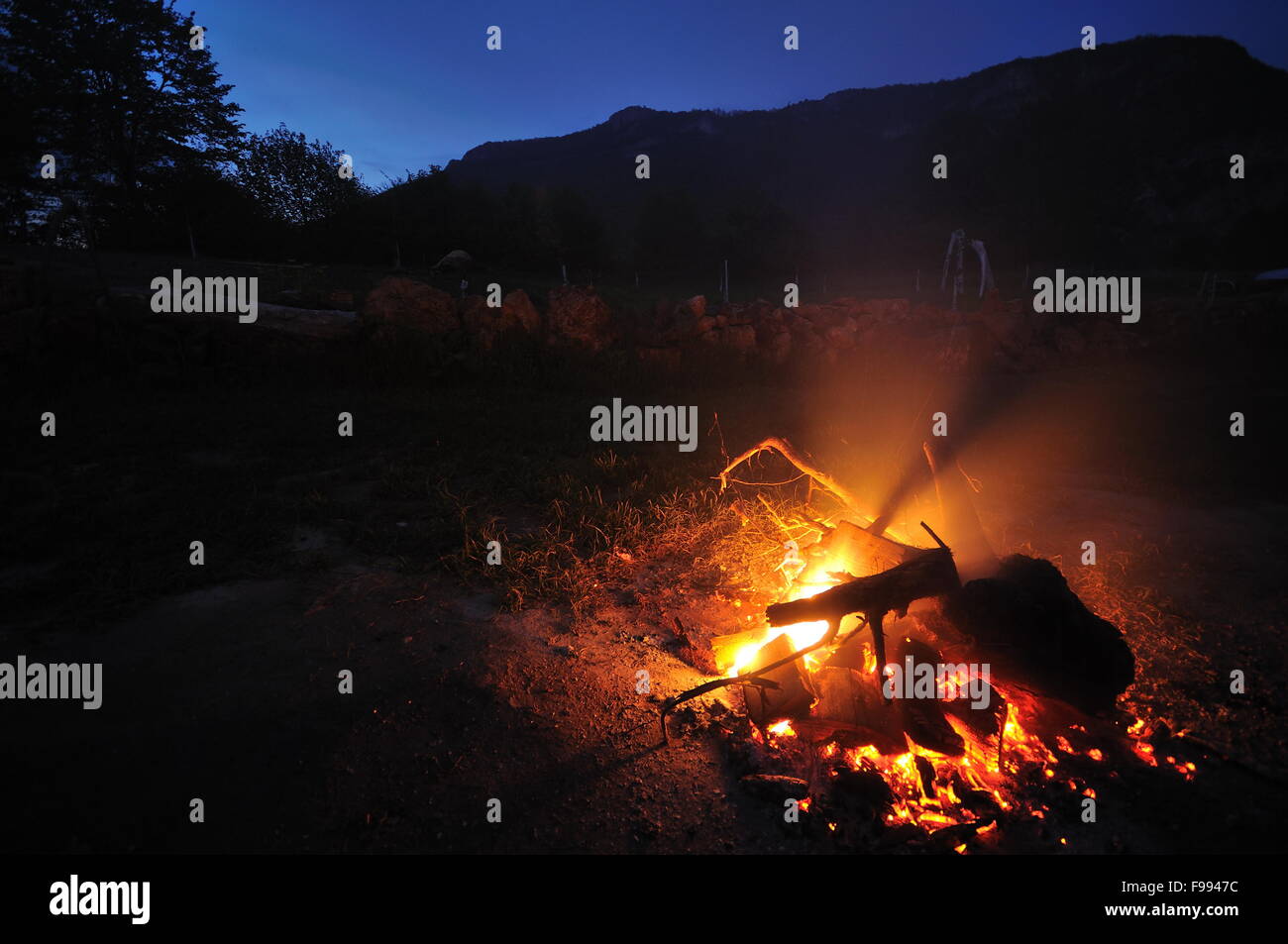 brightfire with long exposure on camping at night Stock Photo - Alamy