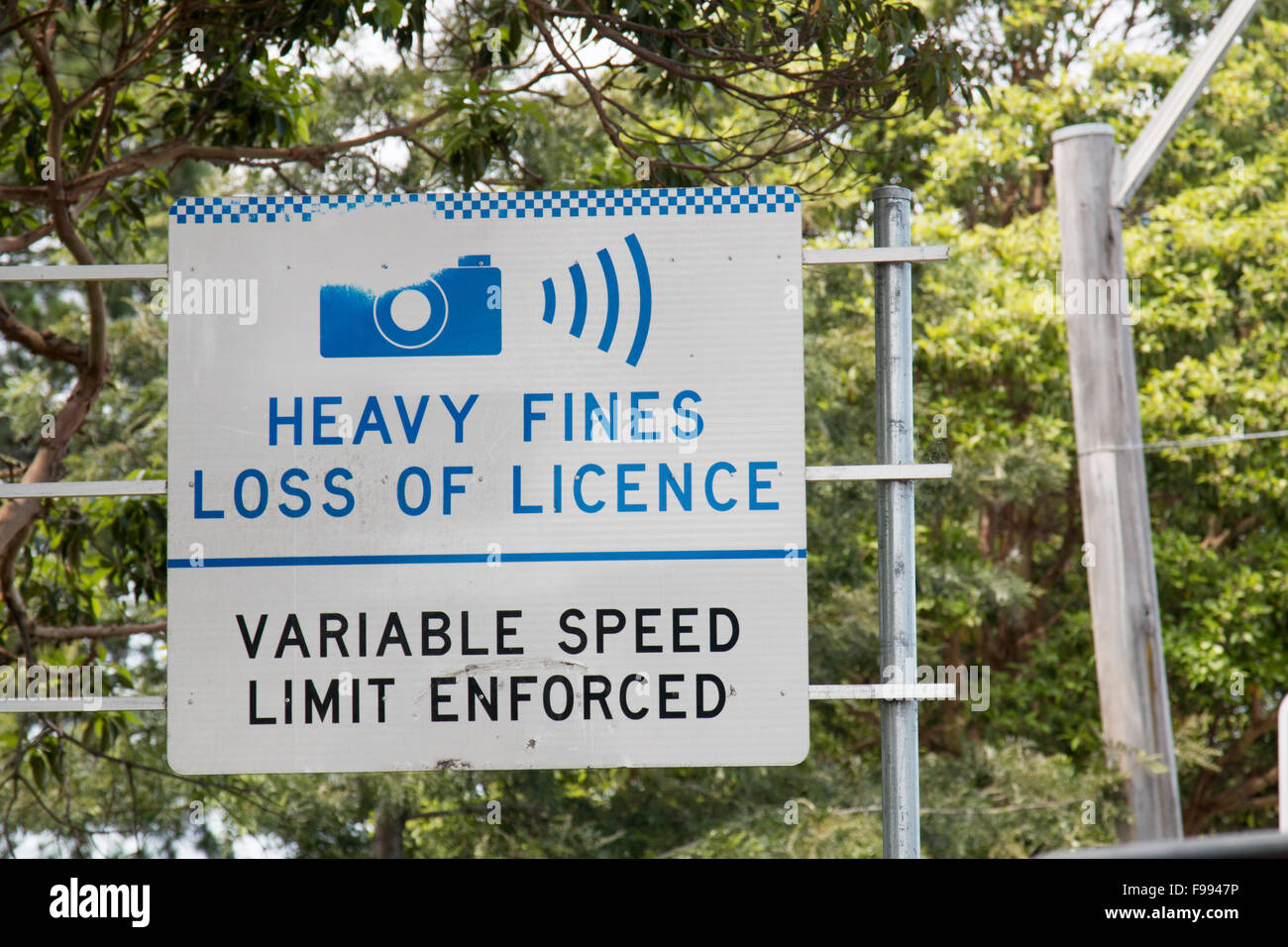Warning sign to motorists of speed cameras present,Sydney,Australia Stock Photo