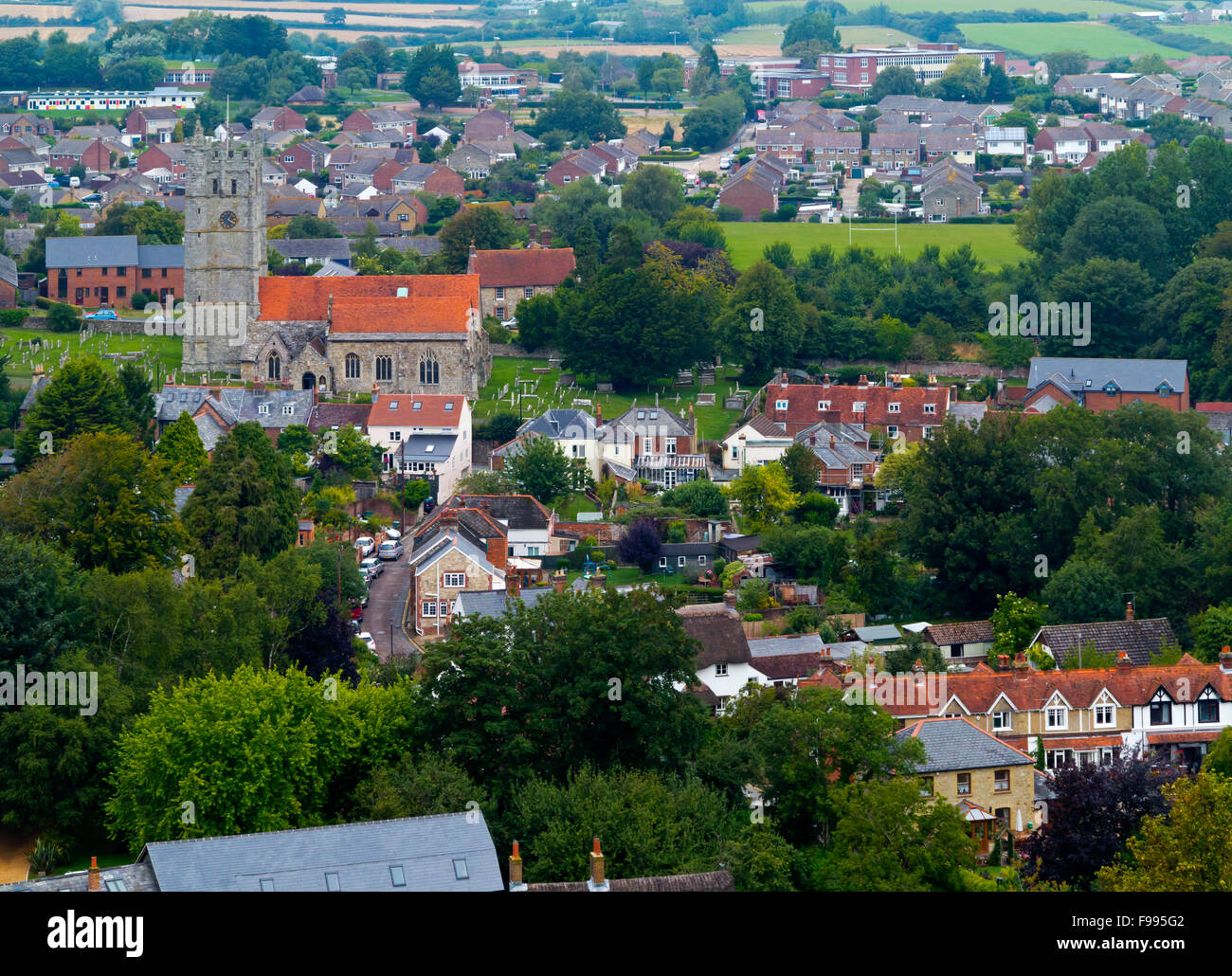 View over Carisbrooke and Newport in the centre of the Isle of Wight in southern England UK Stock Photo