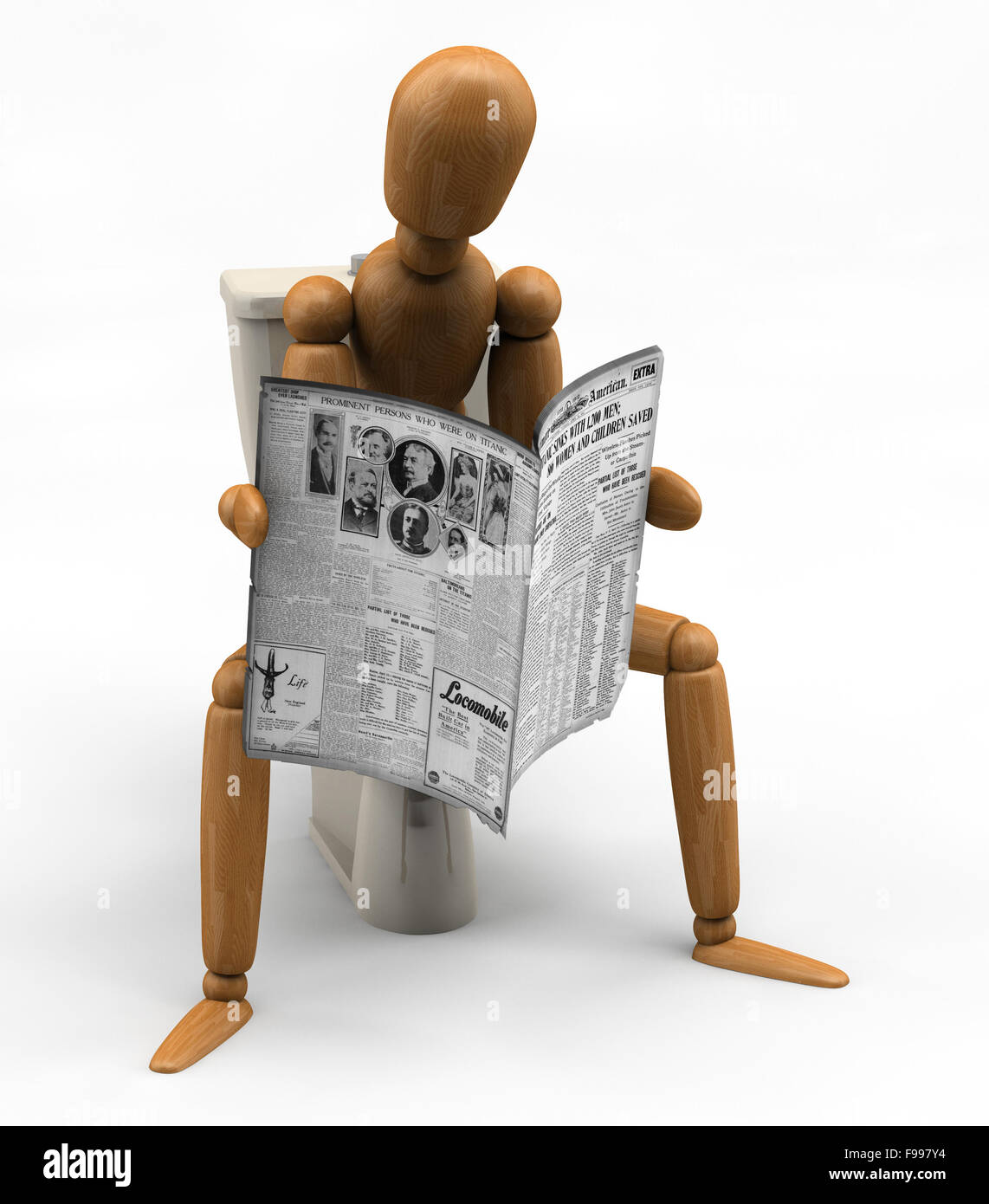 Mannequin Reading Newspaper on Toilet Stock Photo Alamy