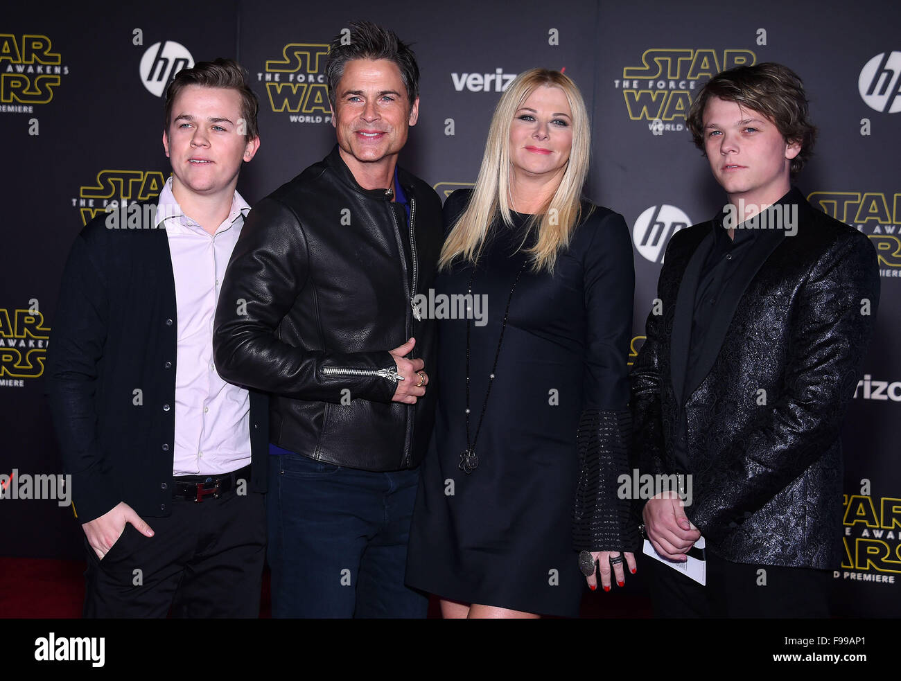Hollywood, California, USA. 14th Dec, 2015. Rob Lowe, Sheryl Berkoff, John Owen Lowe & Matthew Lowe arrives for the ''Star Wars: The Force Awakens'' World Premiere at the Dolby theater. Credit:  Lisa O'Connor/ZUMA Wire/Alamy Live News Stock Photo