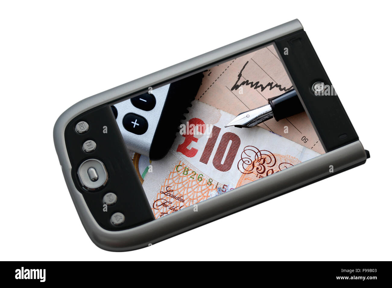 PDA with Finance Picture on a White Background Stock Photo Alamy