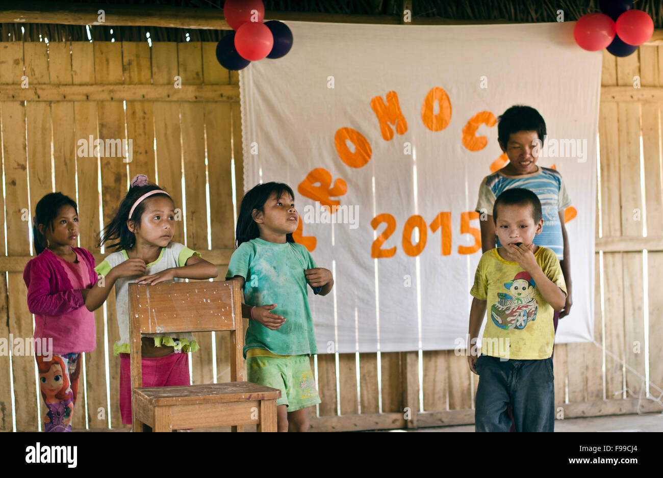 Kids playing in a local school Manco Capac, Shipibo tribe village, Amazon , Pucallpa district Peru Stock Photo