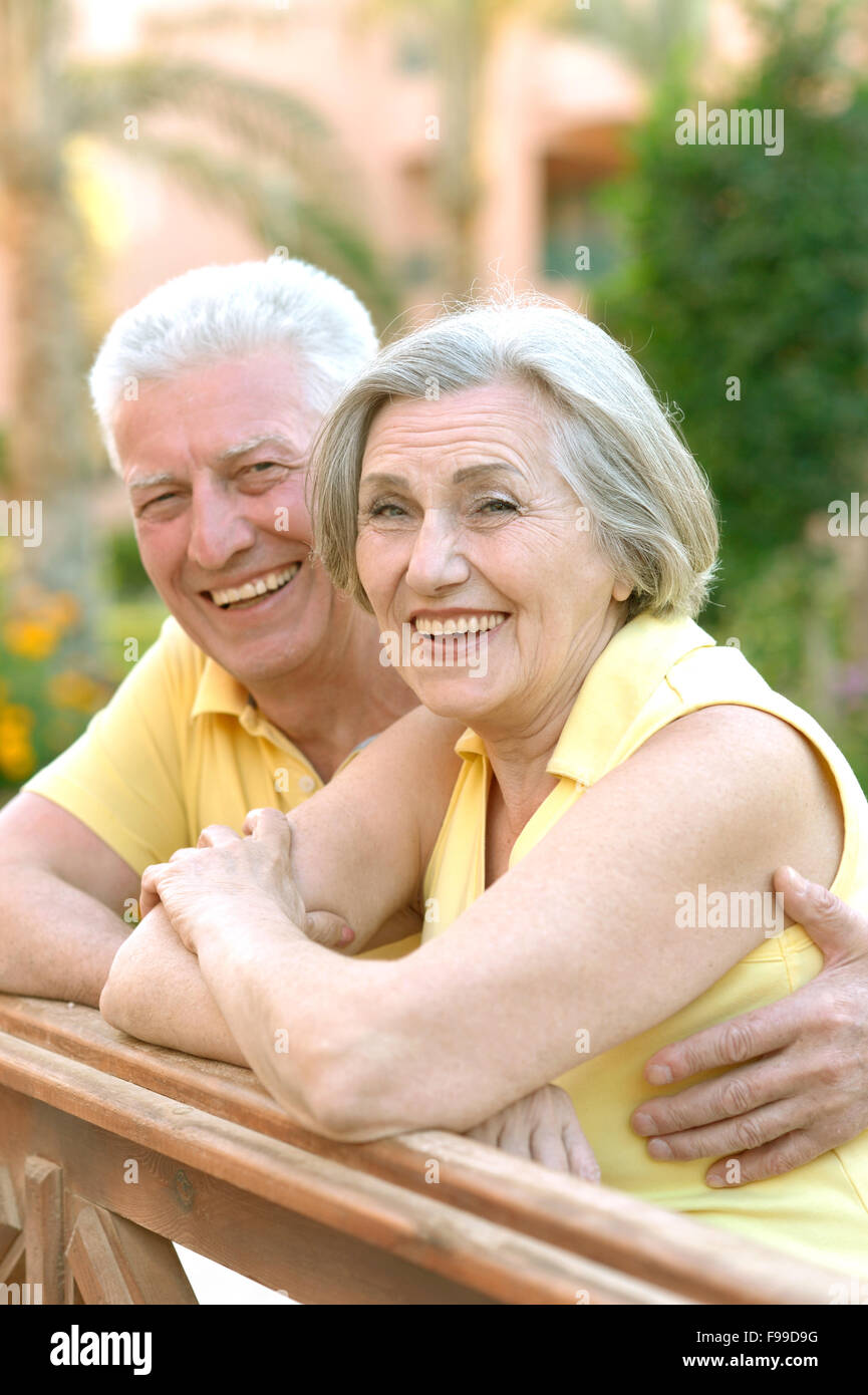 Senior couple in summer park Stock Photo