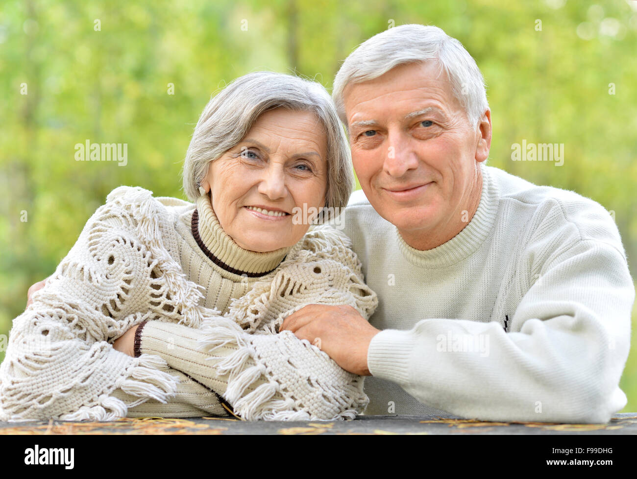 mature couple on  in summer park Stock Photo