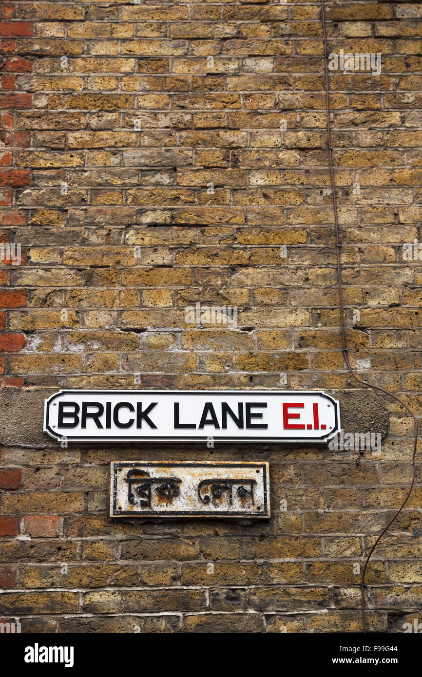 Brick Lane street sign in East End, London, UK Stock Photo