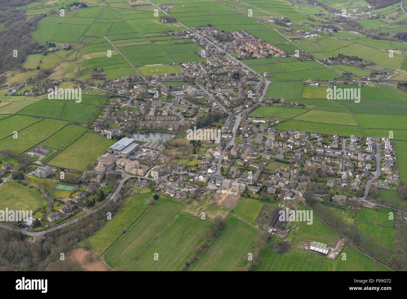 An aerial view of the Holme Valley village of Scholes, birthplace of Roy Castle Stock Photo