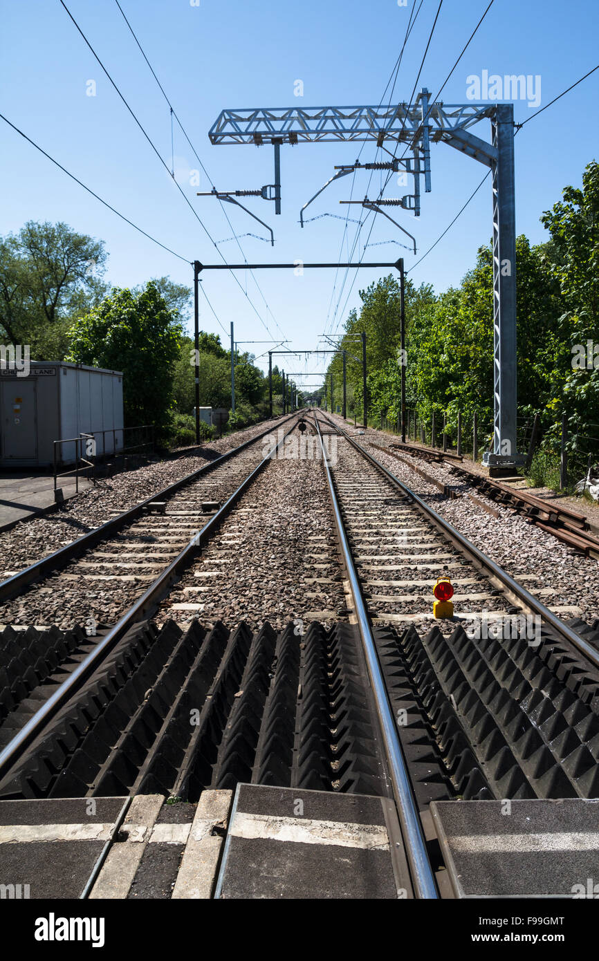 Modern Electric Railway Tracks Stock Photo