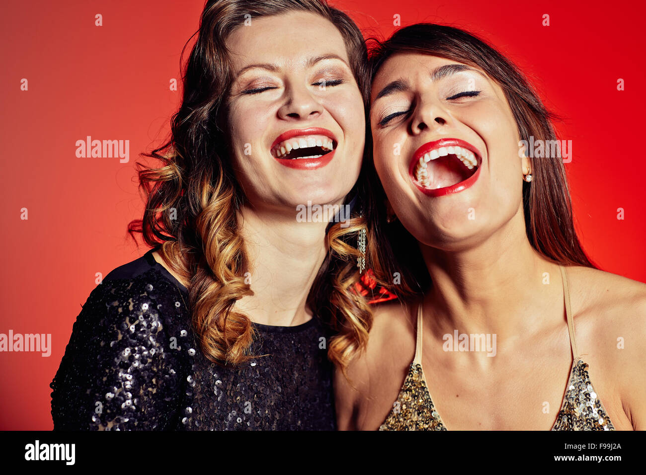 Happy young women laughing Stock Photo