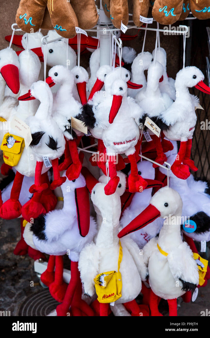 Storks, typical souvenir from the Alsace, Strasbourg, France Stock Photo