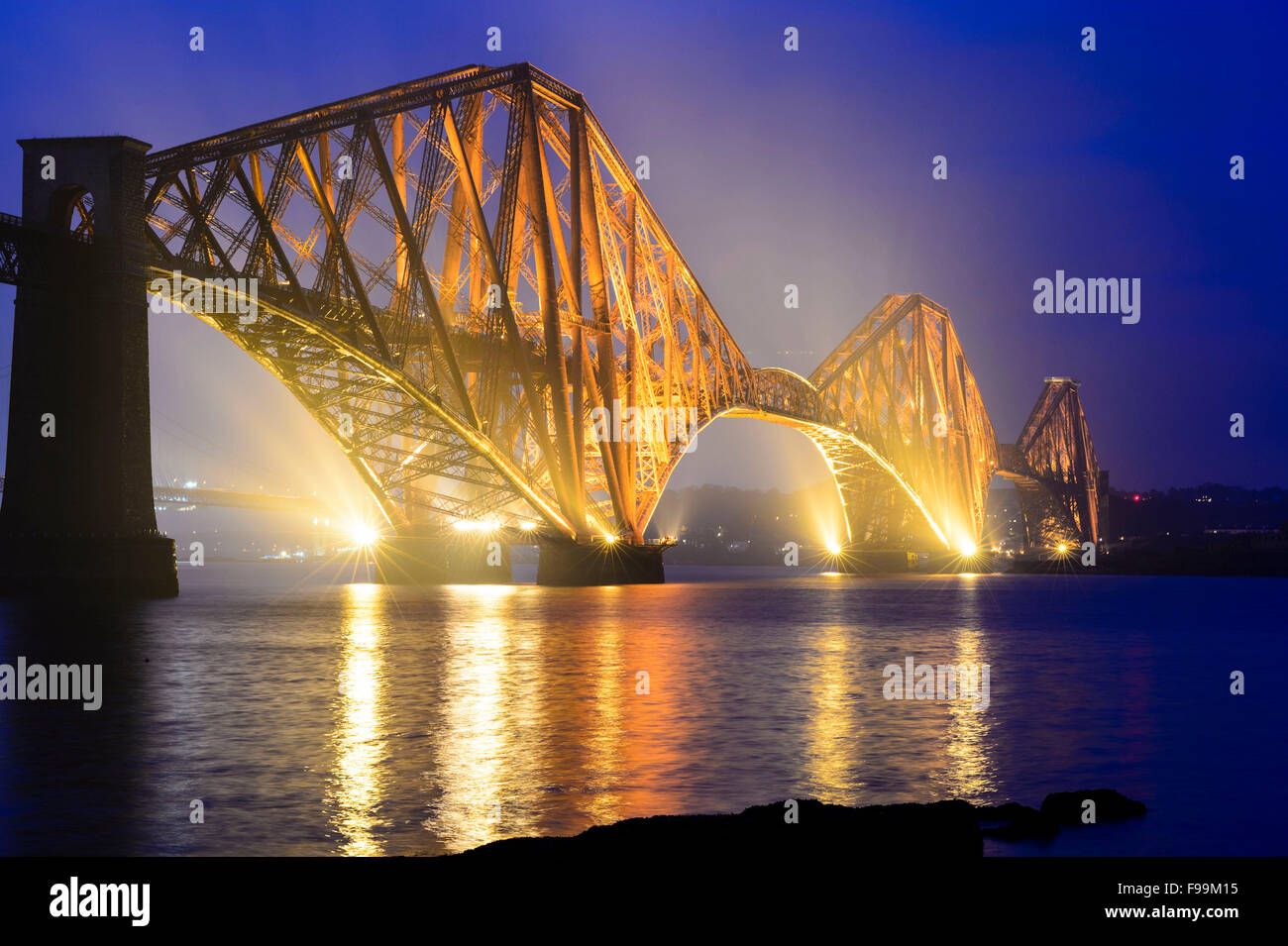 The Forth Rail Bridge during blue hour Stock Photo