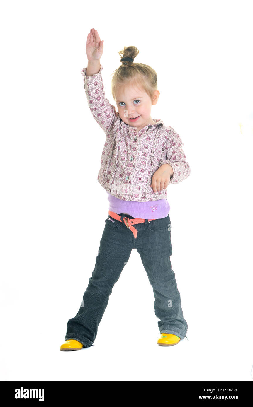one happy child isolated on white background Stock Photo - Alamy