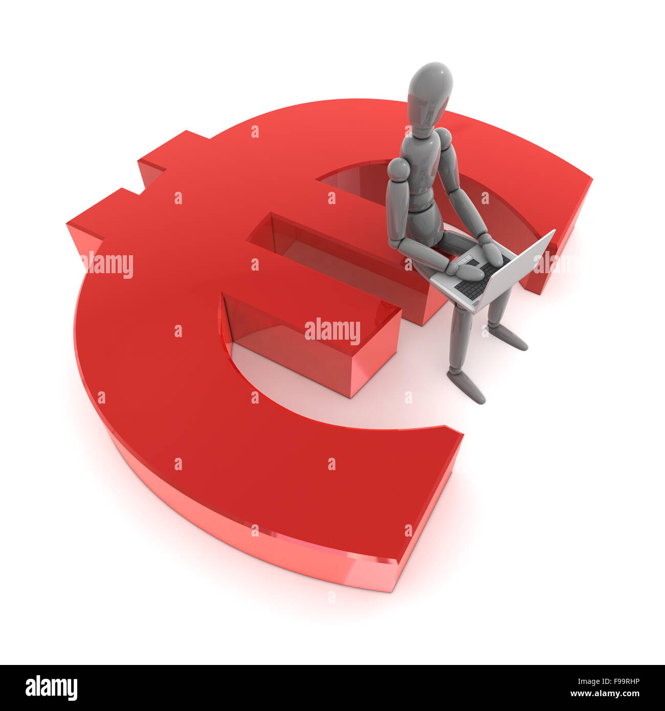 Sitting on a Red Glossy Euro Sign Stock Photo - Alamy