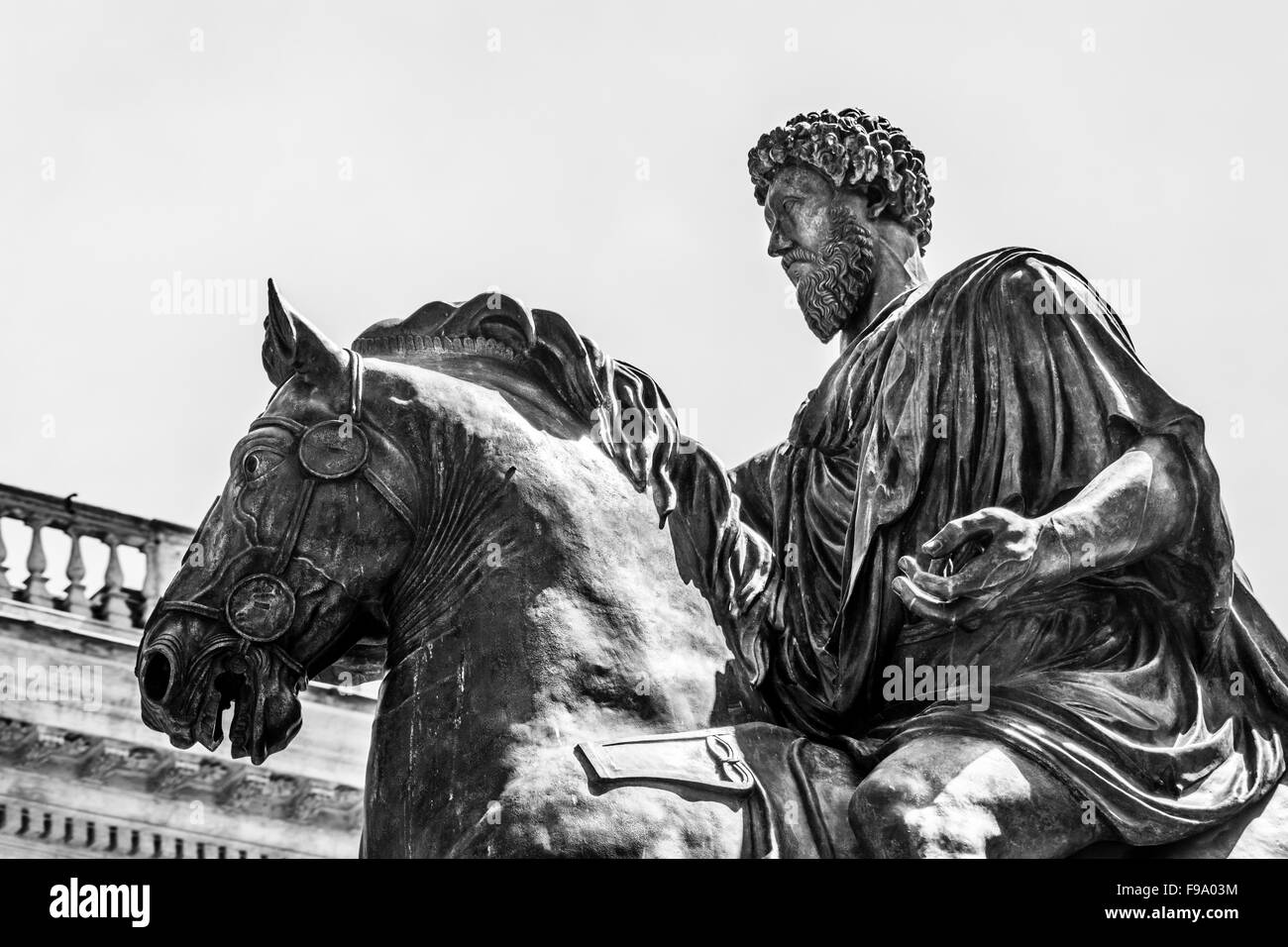 the bronze equestrian statue of emperor Marco Aurelio in the Campidoglio Stock Photo