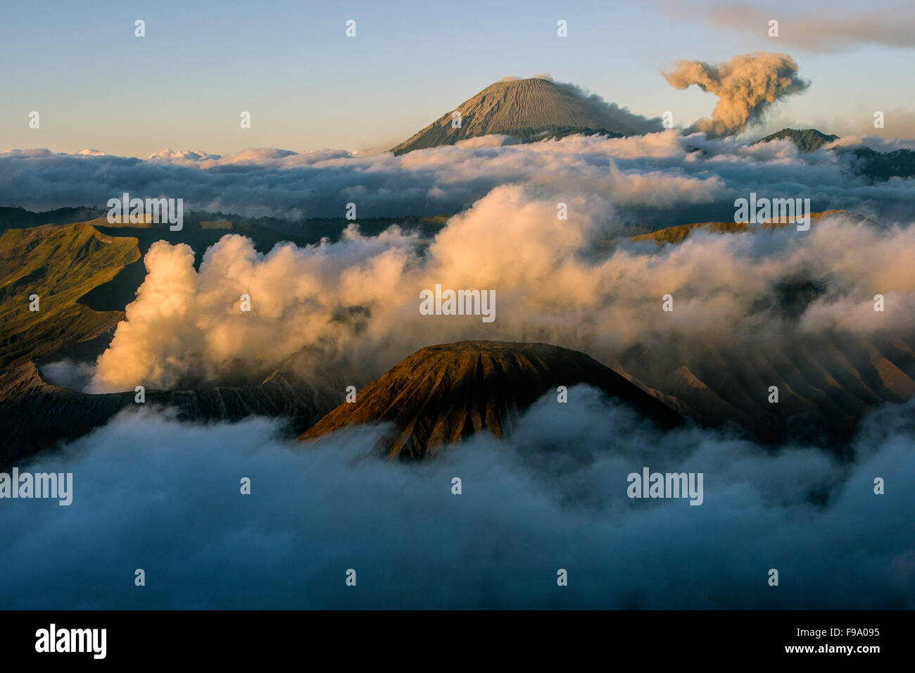 Bromo, Batok and Seremu volcanoes, East Java, Indonesia. Stock Photo