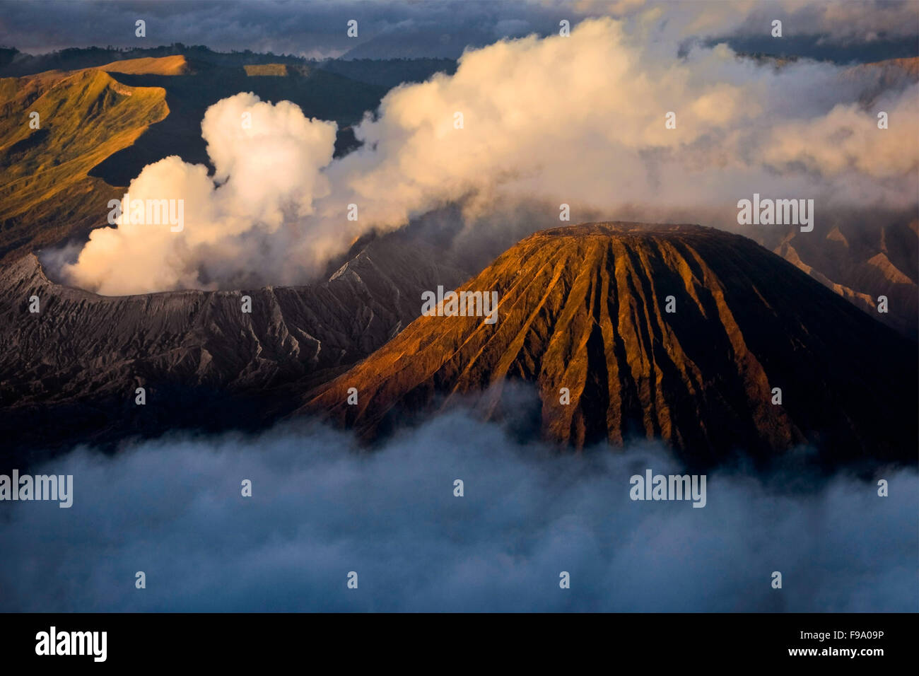 Bromo and Batok volcanoes, East Java, Indonesia. Stock Photo