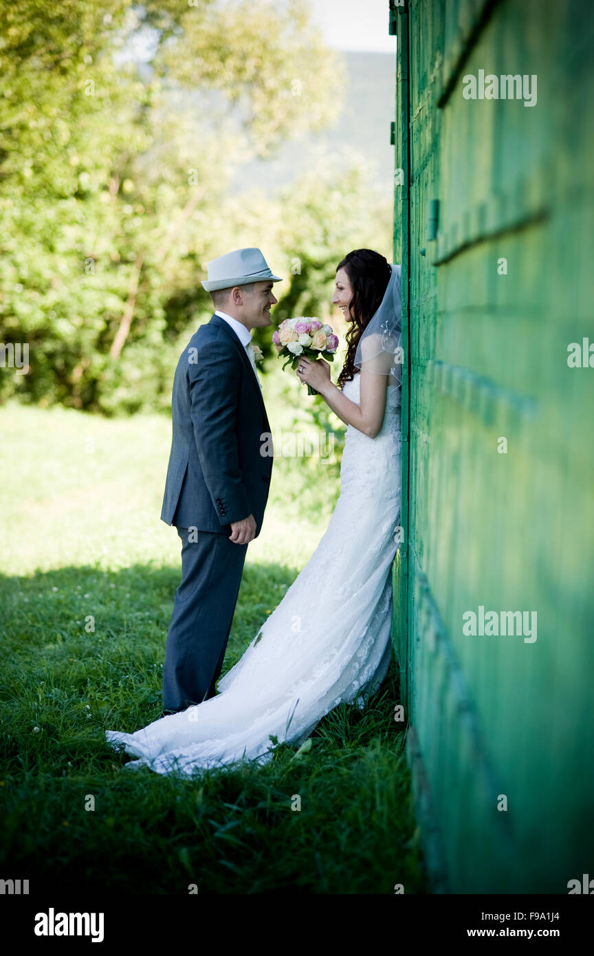 Happy bride and groom on their wedding day Stock Photo - Alamy
